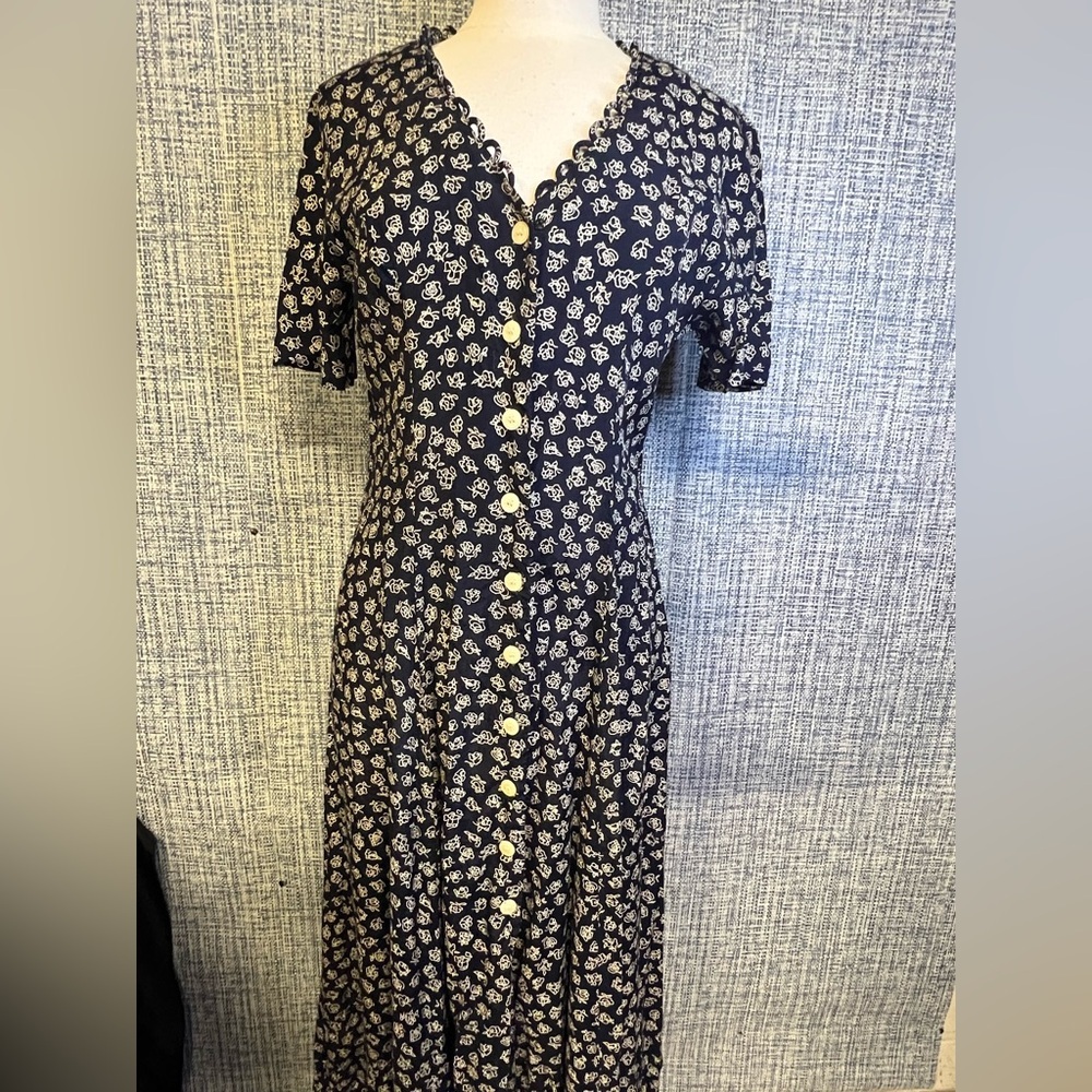 Vintage Navy Floral Midi Dress